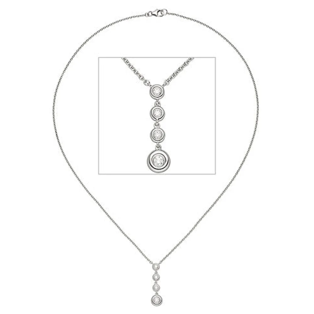Collier Kette mit Anhänger 585 Gold Weißgold 4 Diamanten Brillanten 43 cm