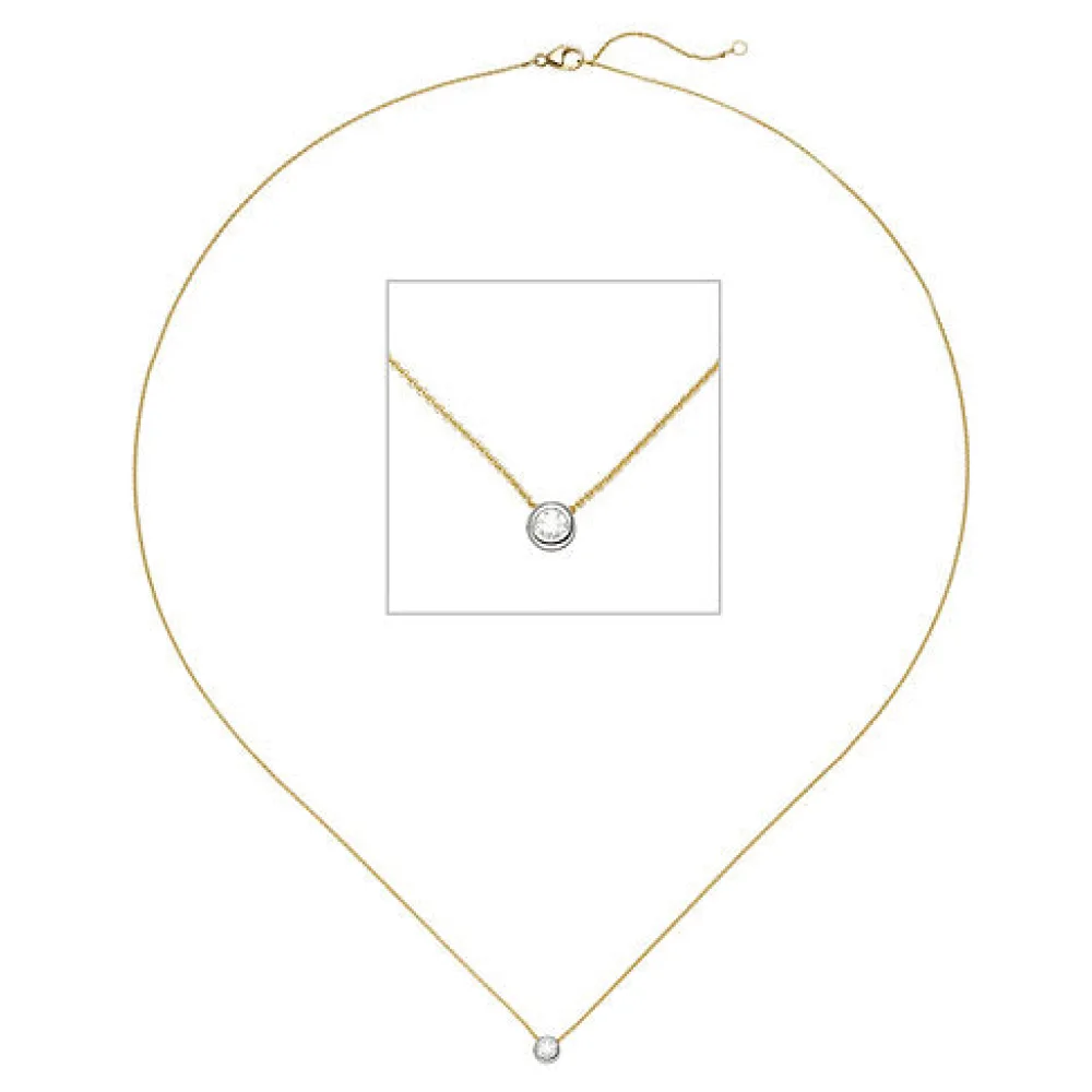 Collier Kette mit Anhänger 750 Gold Gelbgold Weißgold bicolor 1 Diamant Brillant