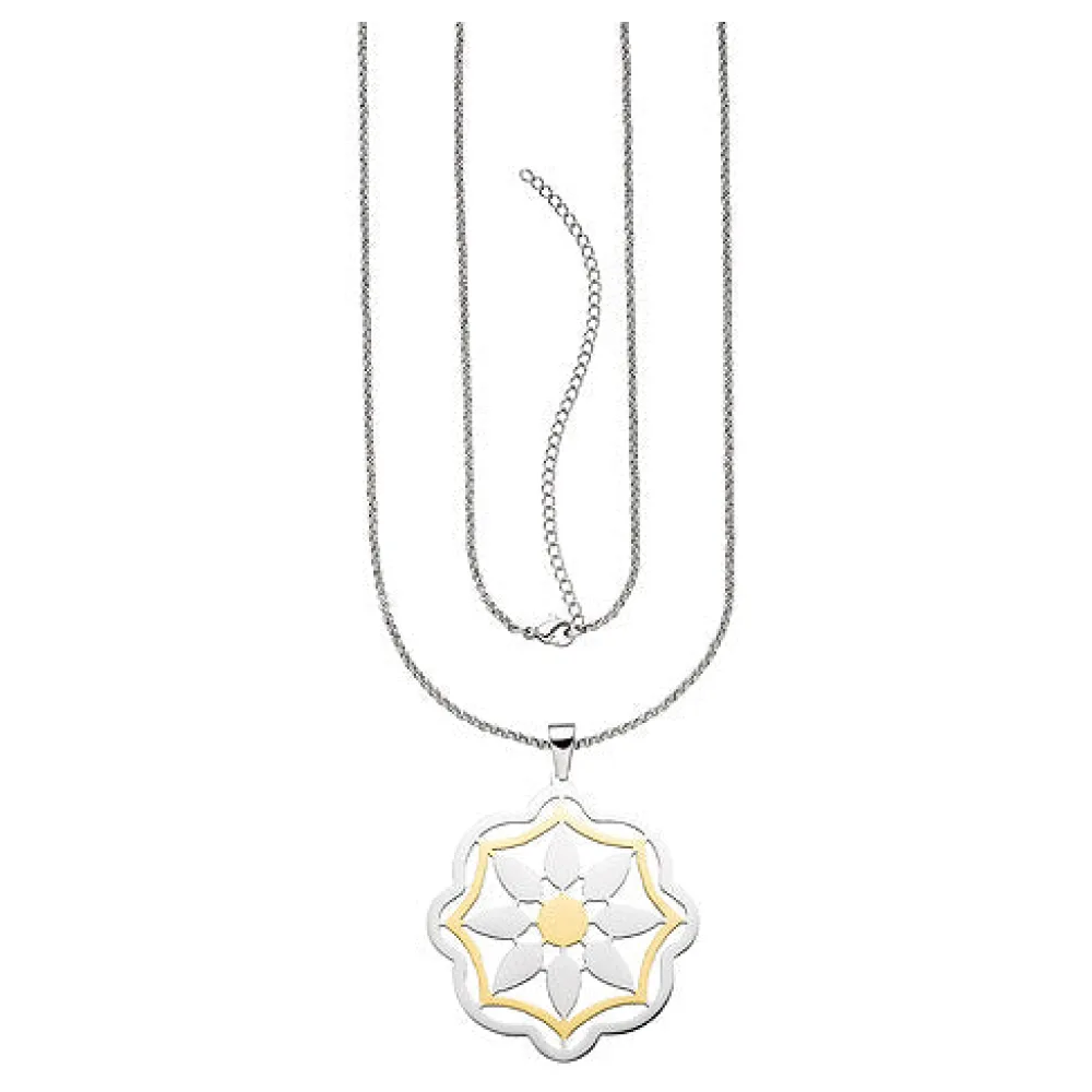 Collier Kette mit Anhänger Blume aus Edelstahl bicolor 80 cm
