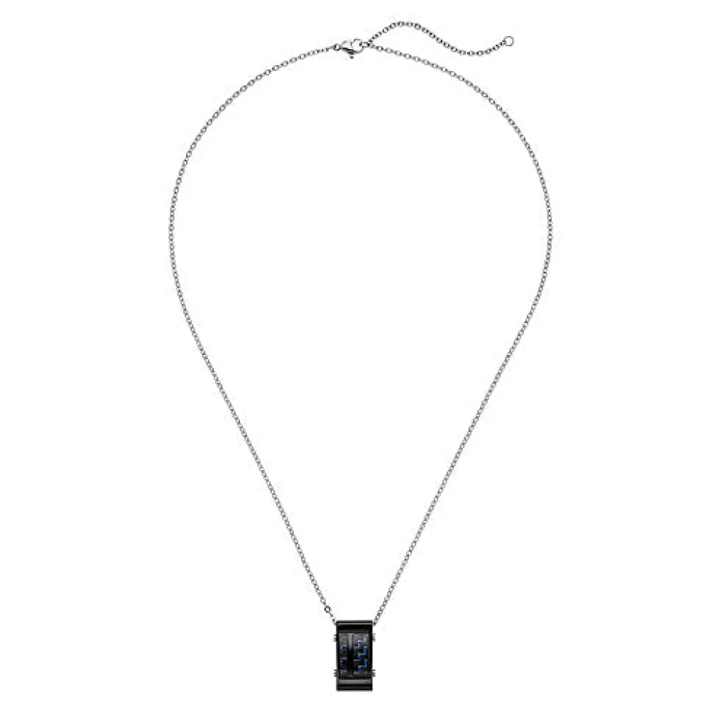 Collier Kette mit Anhänger Edelstahl schwarz mit Carbon Einlagen 55 cm
