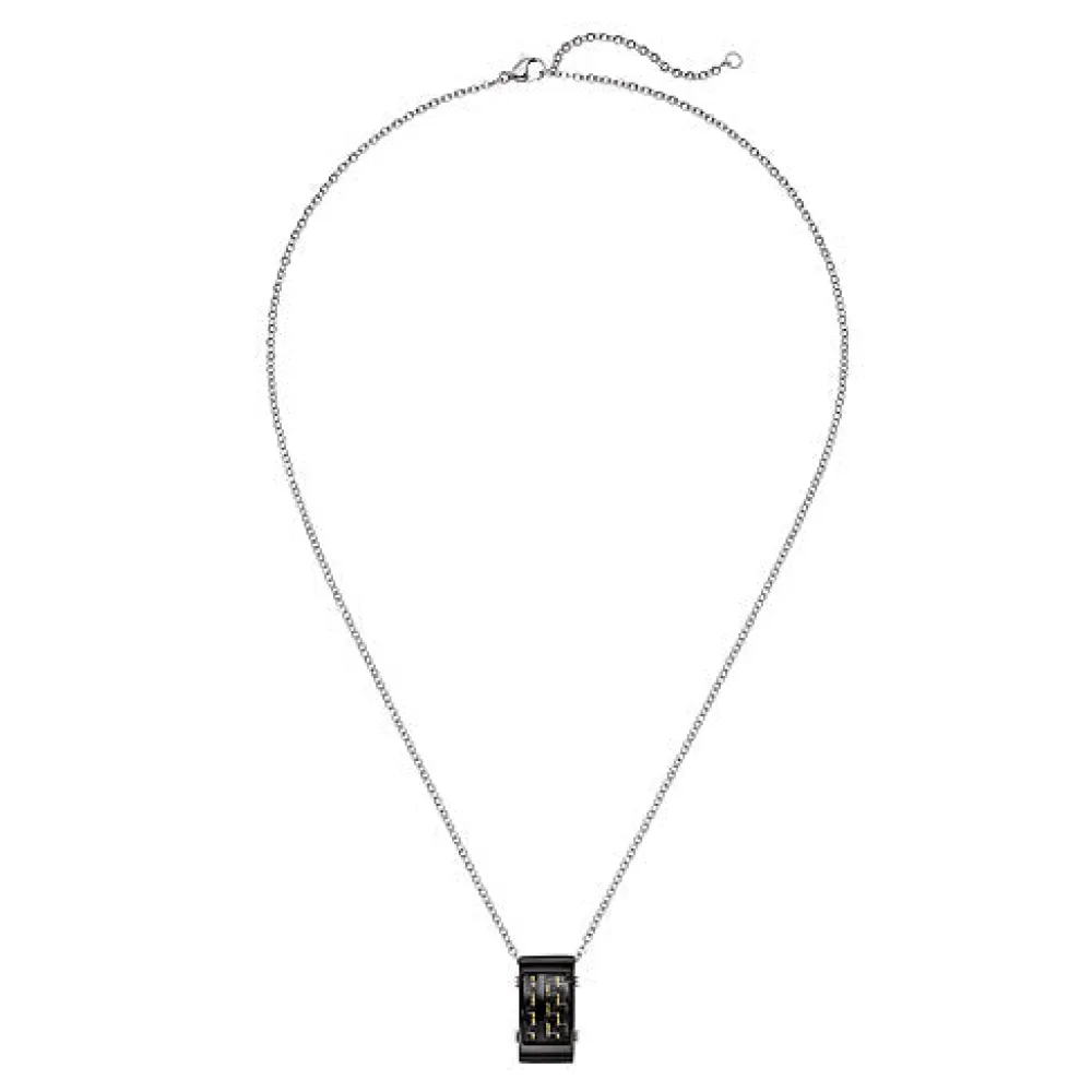 Collier Kette mit Anhänger Edelstahl schwarz mit Carbon Einlagen 55 cm