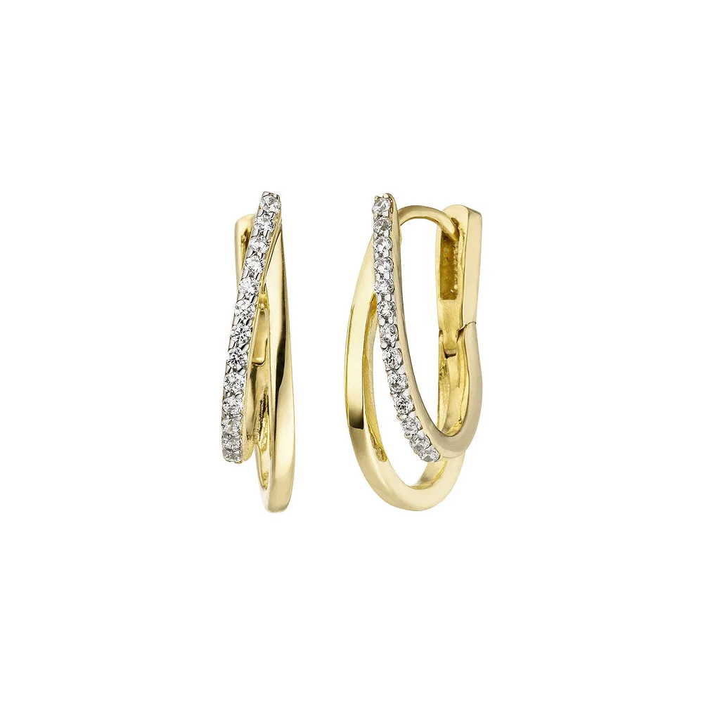 Creolen 375 Gold Gelbgold bicolor 26 Zirkonia Ohrringe Goldcreolen