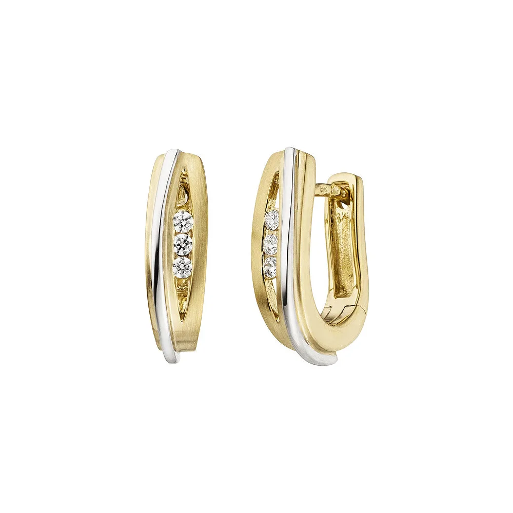 Creolen 375 Gold Gelbgold Weißgold bicolor mattiert 6 Zirkonia Ohrringe