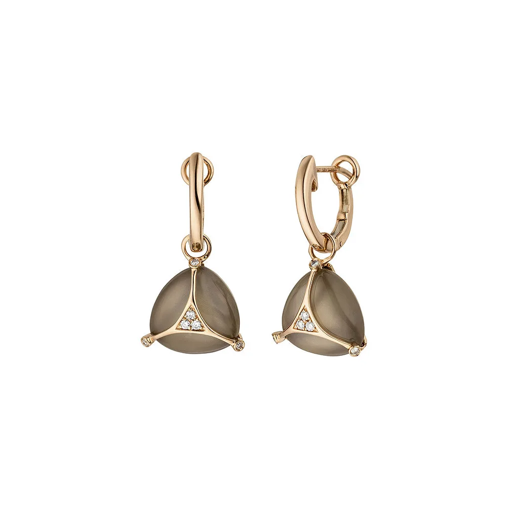 Creolen 585 Gold Rotgold 2 Mondstein Cabochons 12 Diamanten Brillanten Ohrringe