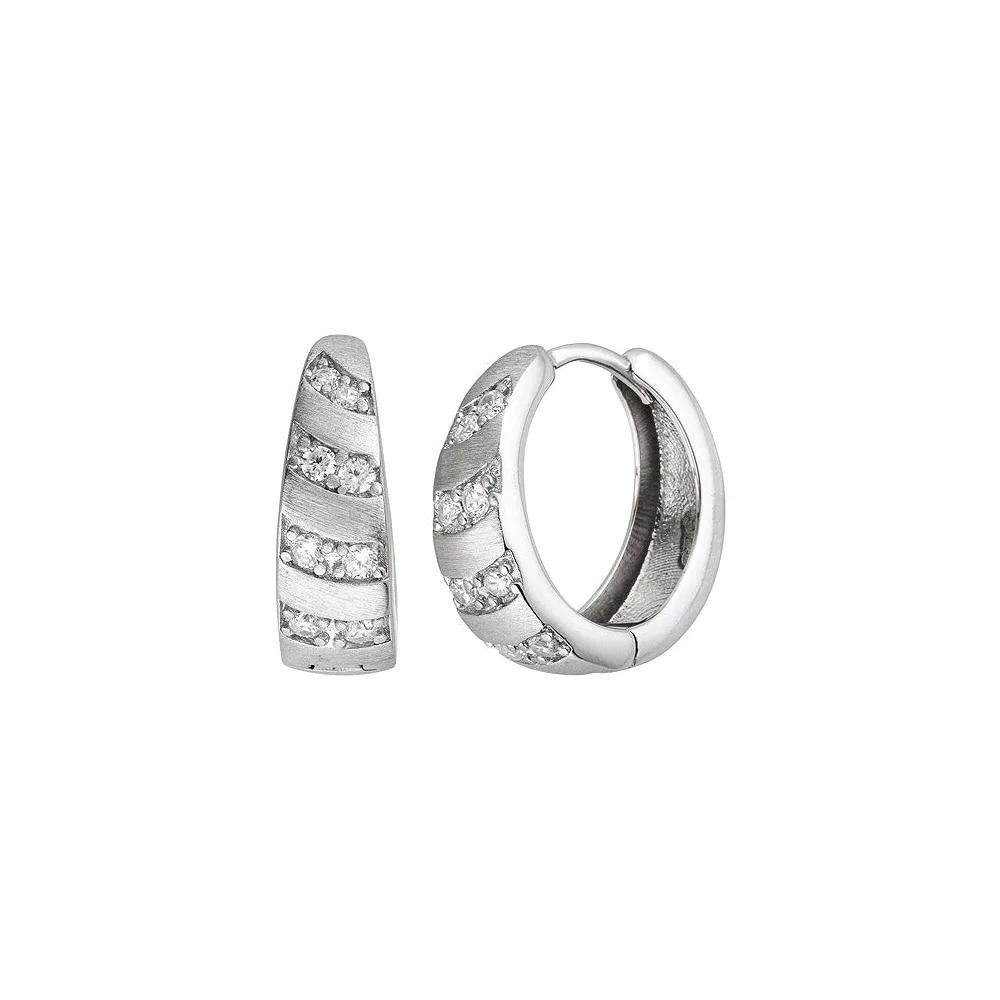 Creolen 925 Silber matt 16 Zirkonia Ohrringe Silbercreolen Silberohrringe