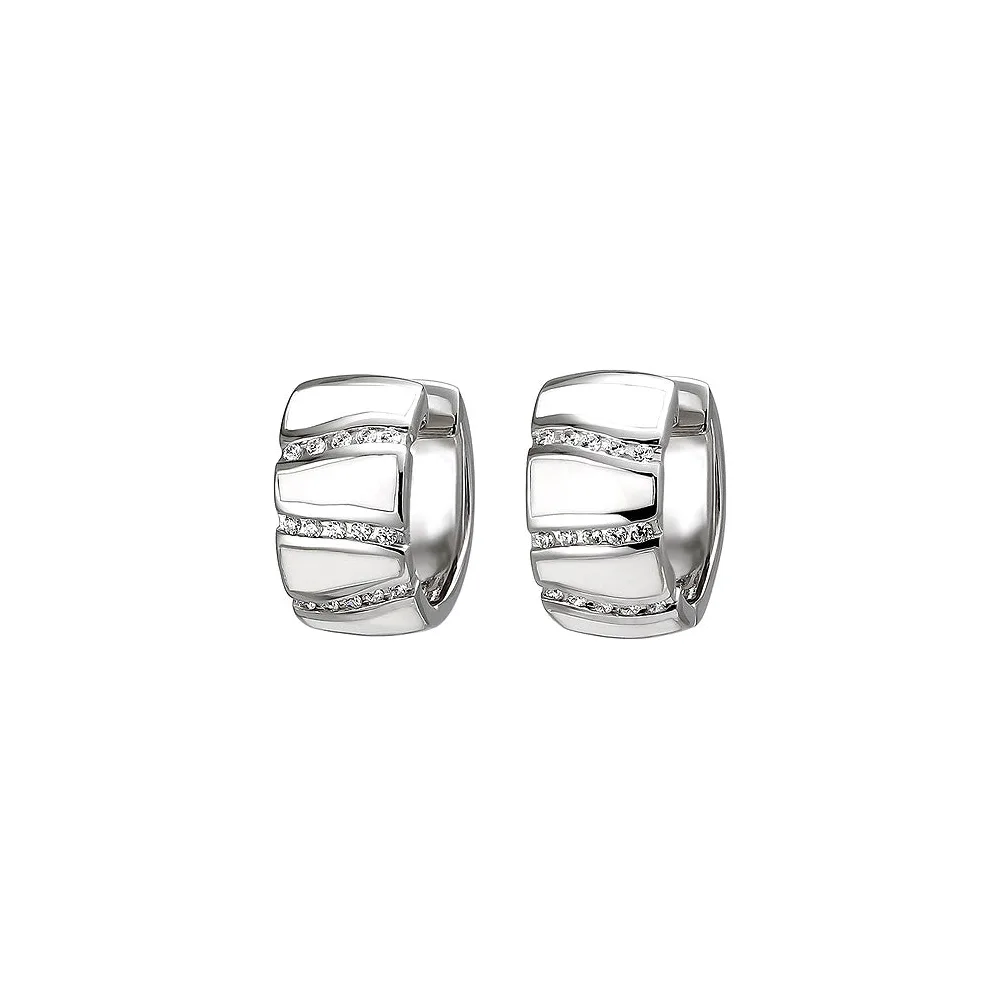 Creolen 925 Sterling Silber 30 Zirkonia und weiße Emaille-Einlagen