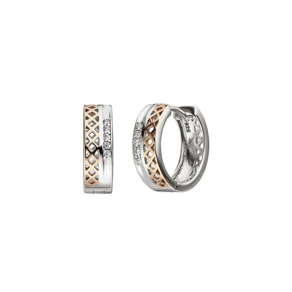 Creolen 925 Sterling Silber bicolor vergoldet 10 Zirkonia Ohrringe Silbercreolen