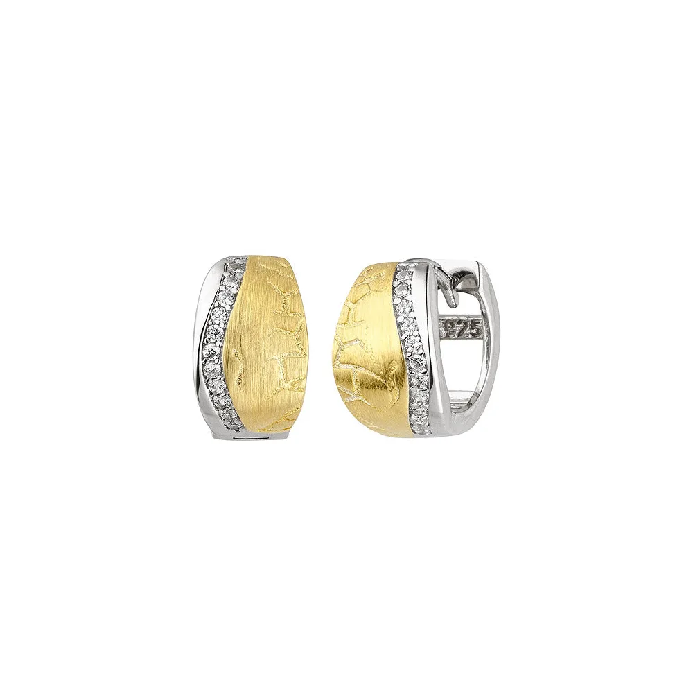 Creolen 925 Sterling Silber bicolor vergoldet 22 Zirkonia Ohrringe