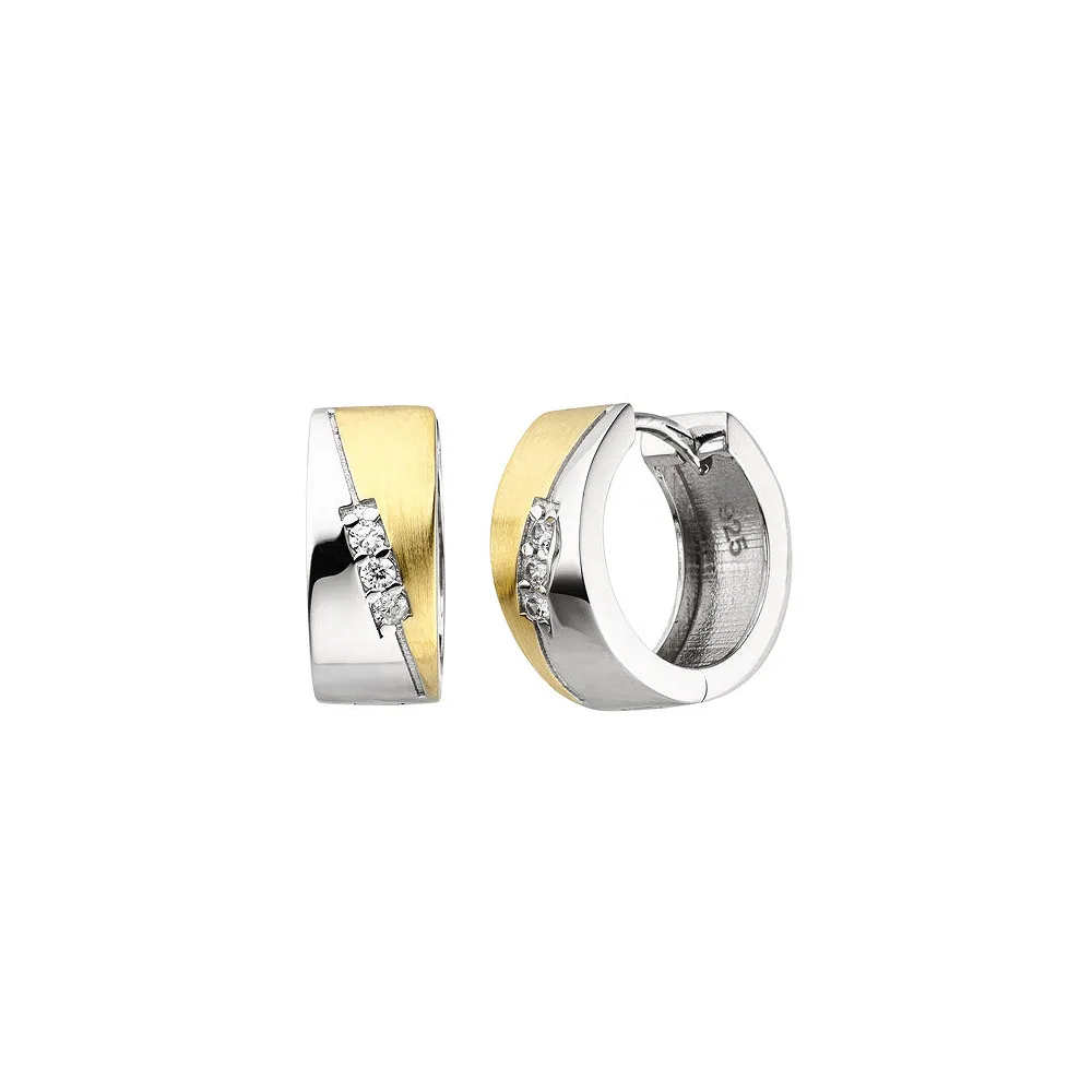 Creolen 925 Sterling Silber bicolor vergoldet 6 Zirkonia Ohrringe