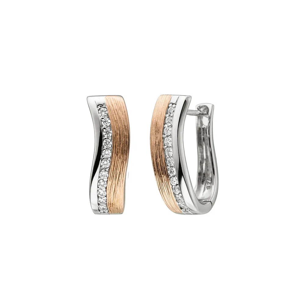Creolen 925 Sterling Silber bicolor vergoldet teil matt 22 Zirkonia Ohrringe