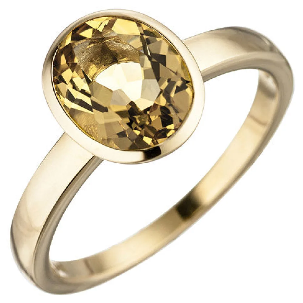Damen Ring 585 Gold Gelbgold 1 Citrin gelb Goldring Citrinring-52