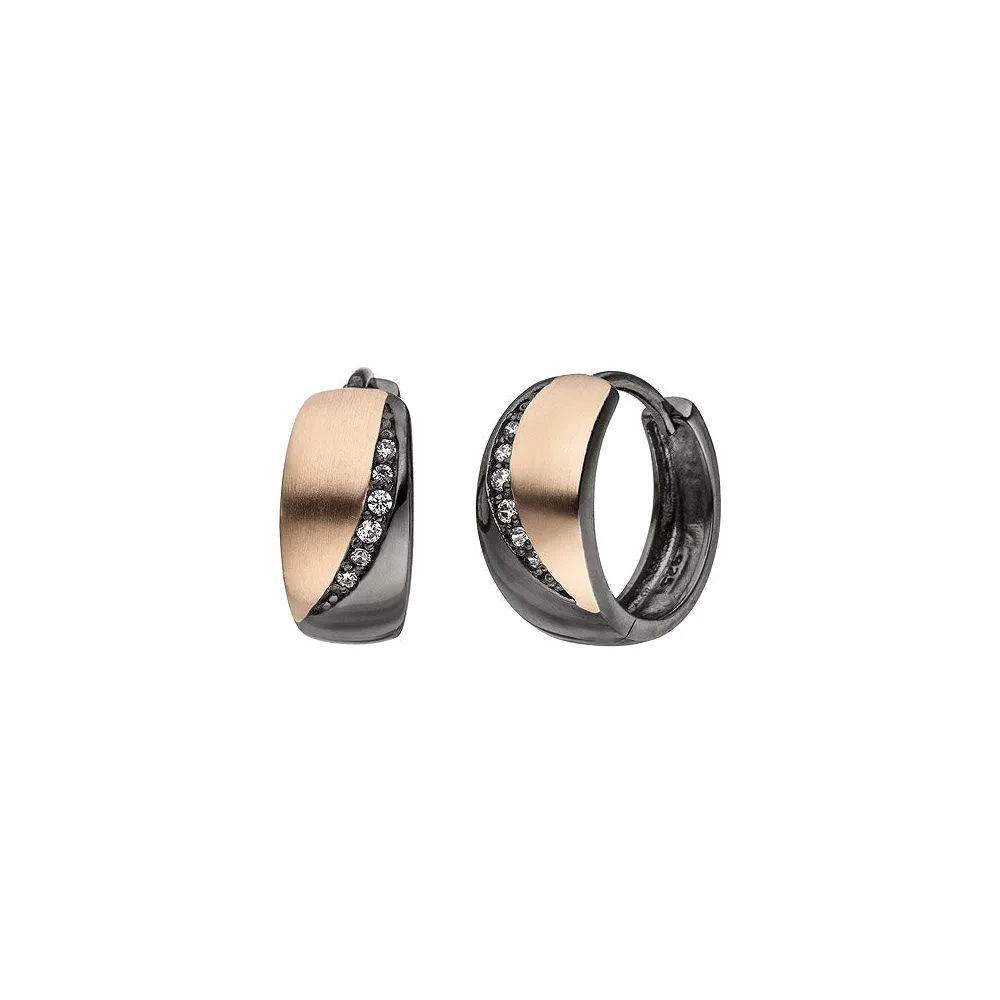 Creolen 925 Sterling Silber schwarz bicolor 12 Zirkonia Ohrringe
