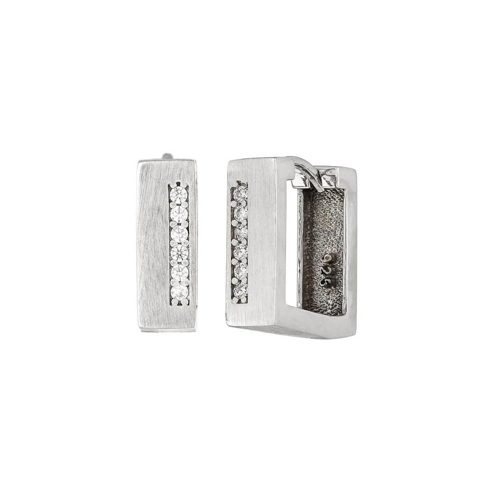Creolen eckig 925 Silber matt 12 Zirkonia Ohrringe Silbercreolen Silberohrringe