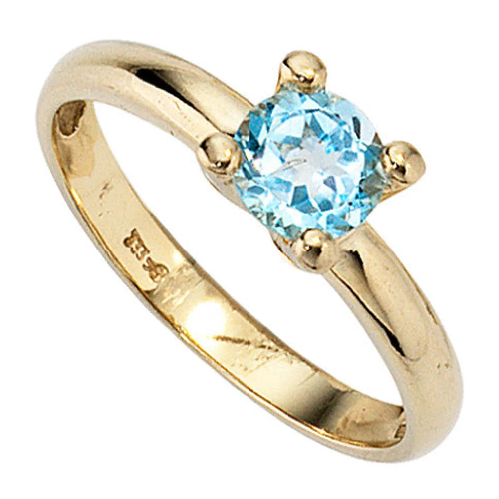 Damen Ring 333 Gold Gelbgold 1 Blautopas hellblau blau Goldring-60