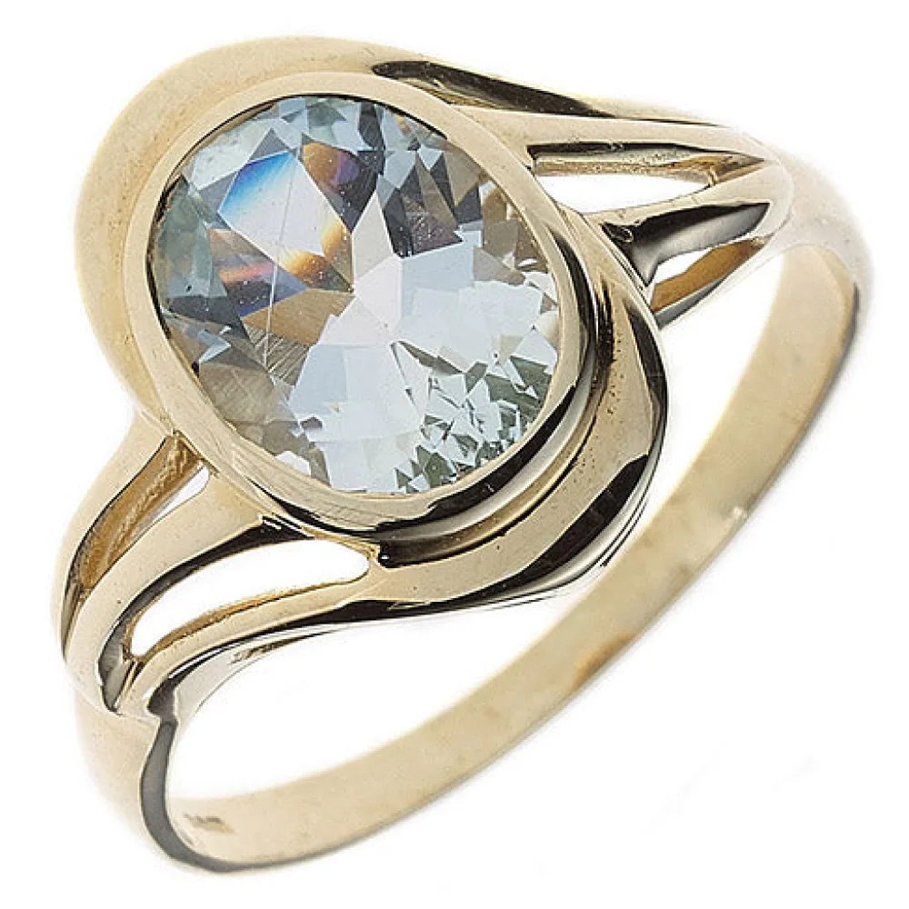 Damen Ring 585 Gold Gelbgold 1 Aquamarin hellblau blau Goldring-58