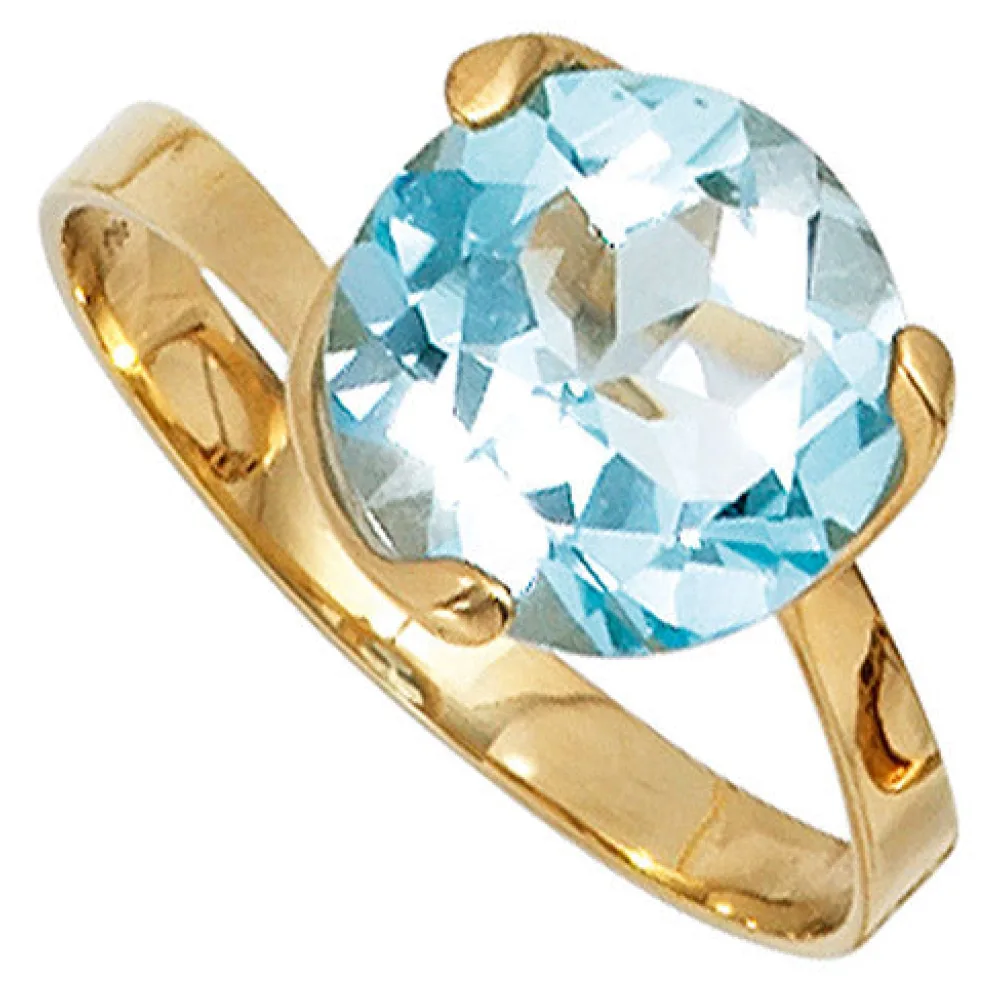 Damen Ring 585 Gold Gelbgold 1 Blautopas hellblau blau Goldring-58