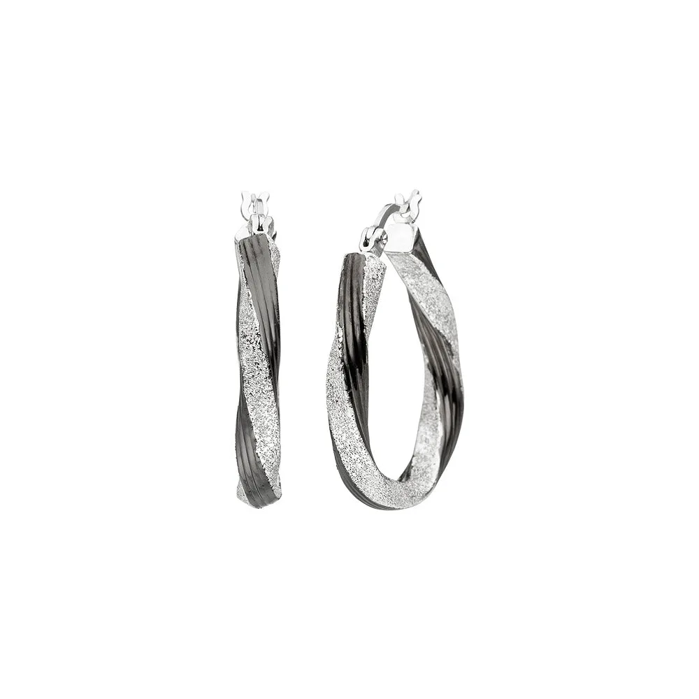 Creolen gedreht oval 925 Sterling Silber schwarz bicolor Ohrringe
