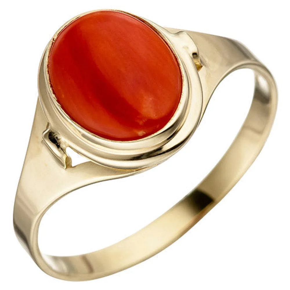 Damen Ring 333 Gold Gelbgold 1 Koralle rot Goldring-58