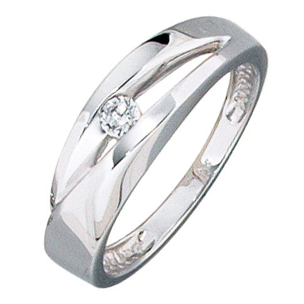 Damen Ring 375 Gold Weißgold 1 Zirkonia Goldring-58
