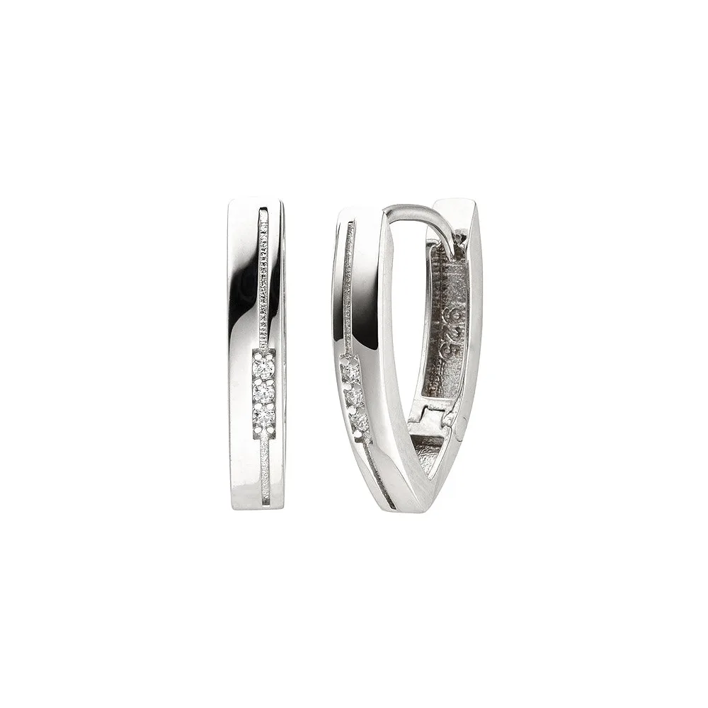 Creolen oval 925 Sterling Silber 6 Zirkonia Ohrringe Silbercreolen Silberohrring