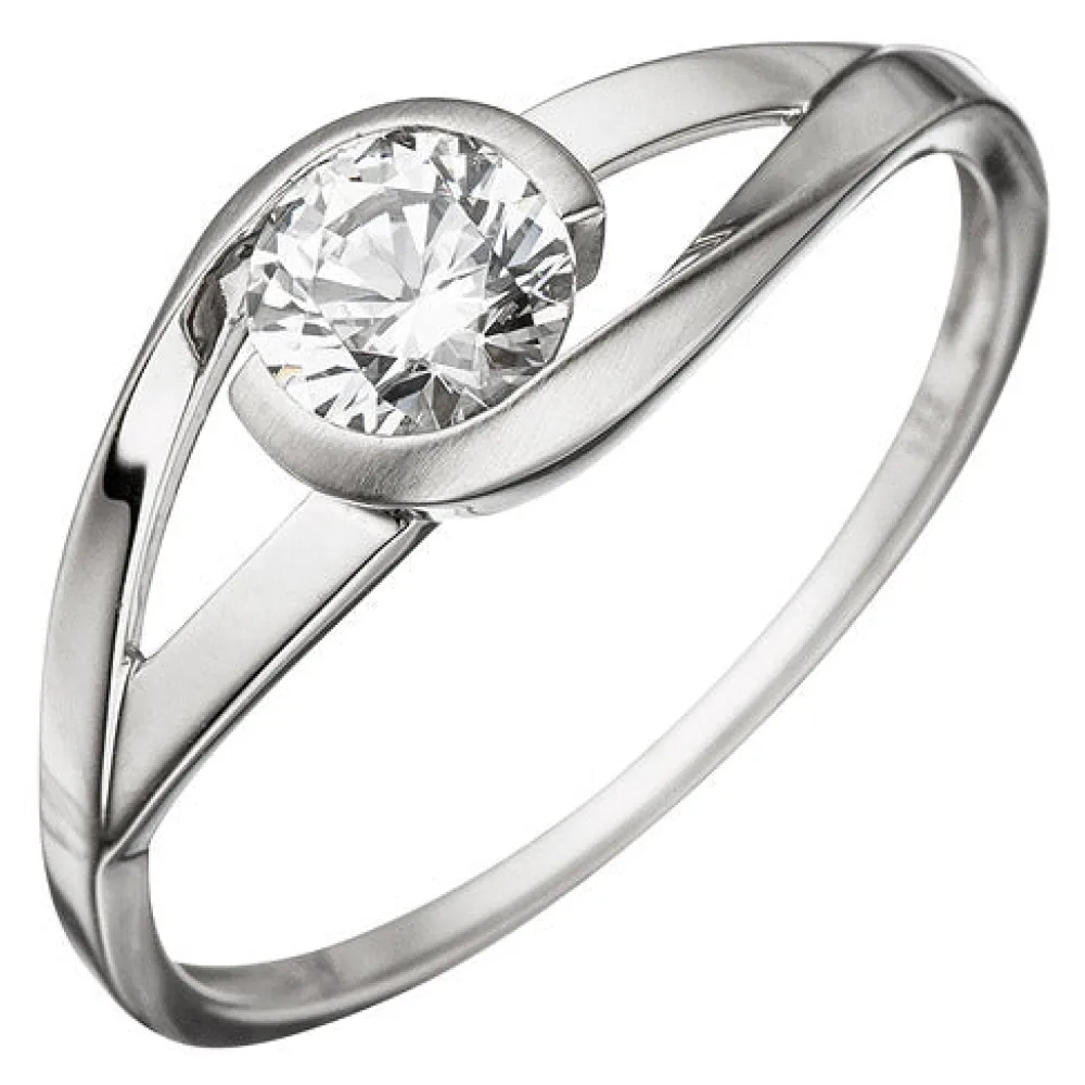 Damen Ring 333 Gold Weißgold mattiert 1 Zirkonia Weißgoldring-54