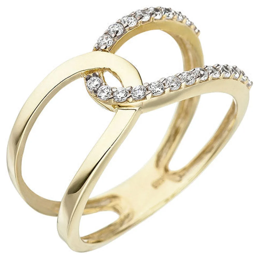Damen Ring 2-reihig 375 Gold Gelbgold 22 Zirkonia Goldring-58