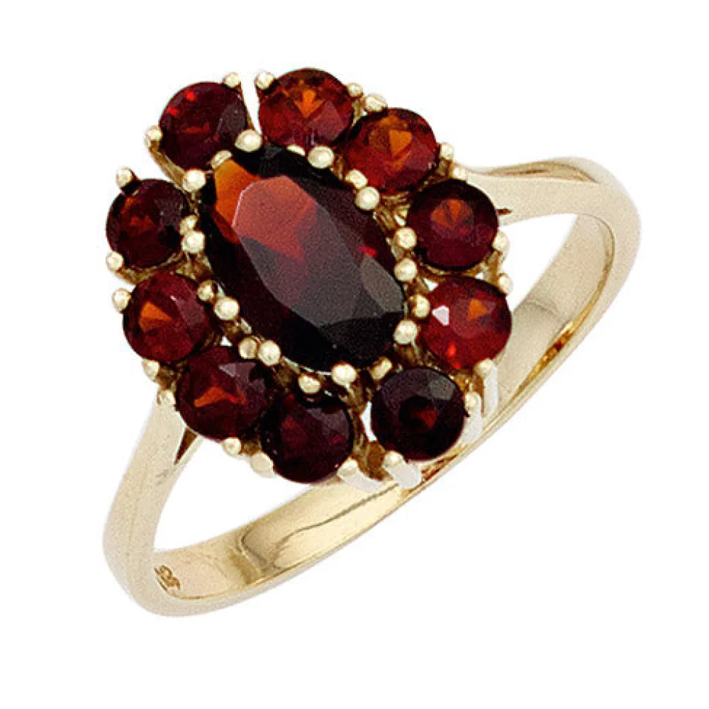 Damen Ring 375 Gold Gelbgold 11 Granate rot Goldring-60