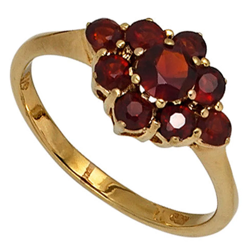 Damen Ring 375 Gold Gelbgold 9 Granate rot Goldring-52