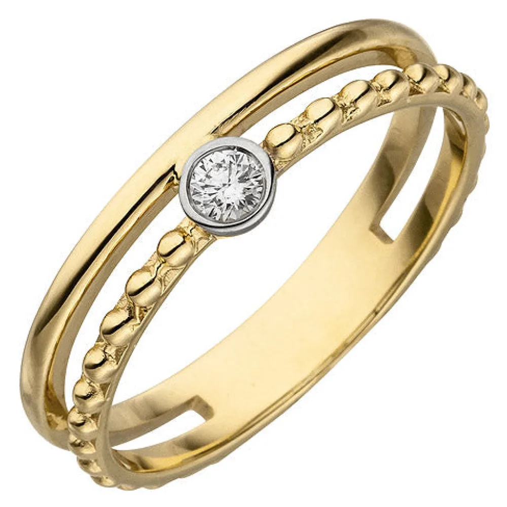 Damen Ring 2-reihig 585 Gold Gelbgold 1 Diamant Brillant 0 07ct. Diamantring-54