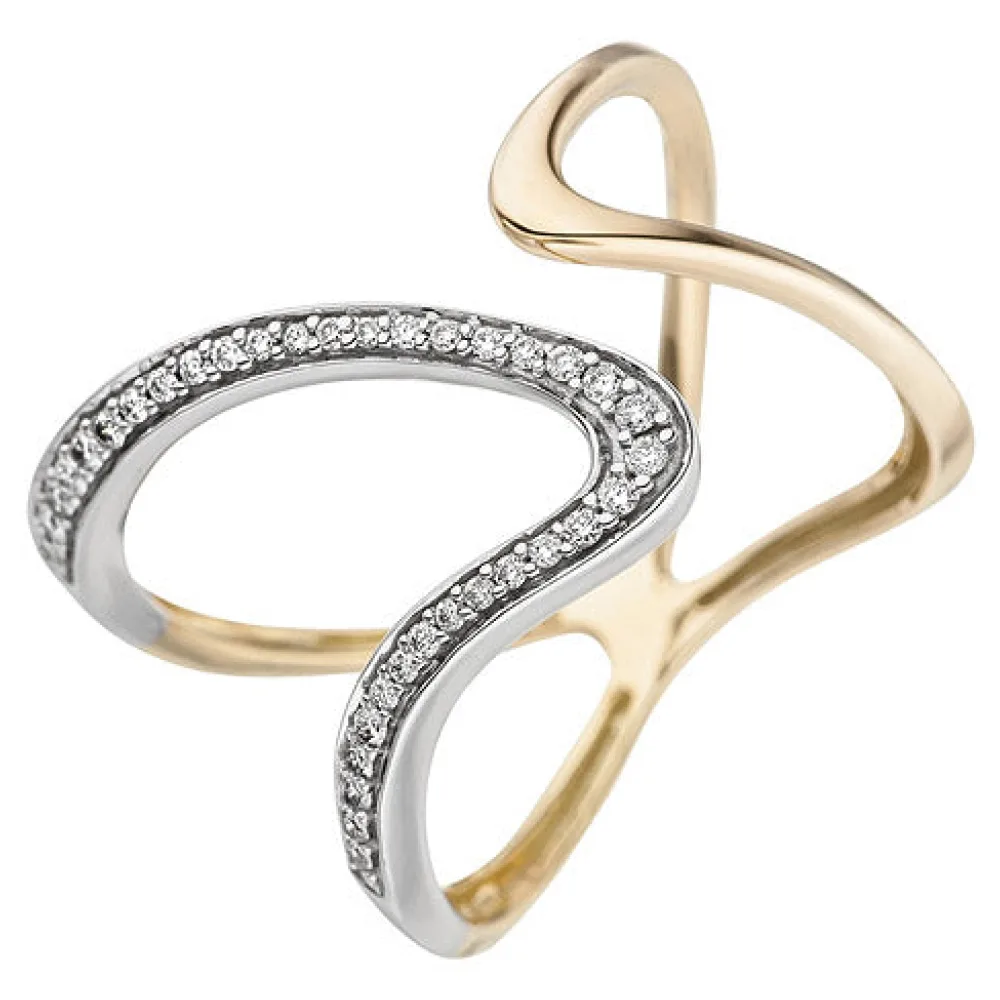 Damen Ring 2-reihig 585 Gold Gelbgold 36 Diamanten Brillanten Diamantring-56