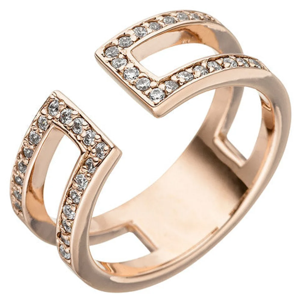 Damen Ring 2-reihig offen 925 Sterling Silber rotgold vergoldet 38 Zirkonia-54