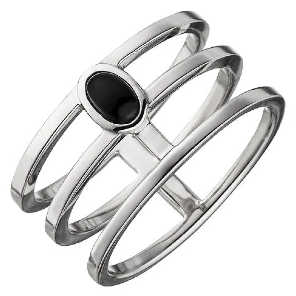 Damen Ring 3-reihig breit 925 Sterling Silber 1 Onyx Silberring Onyxring-66
