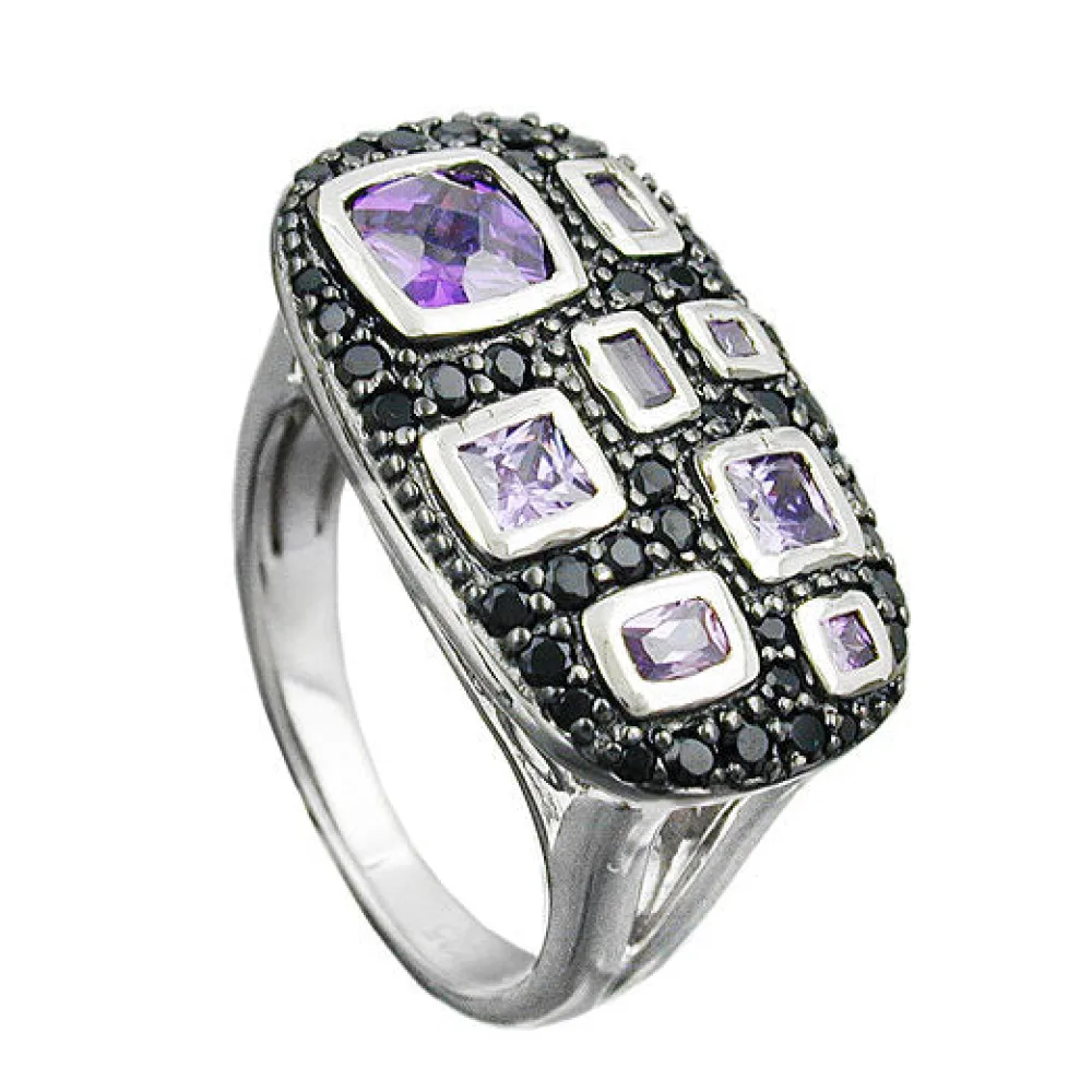 Ring Zirkonia lila-schwarz Silber 925-54