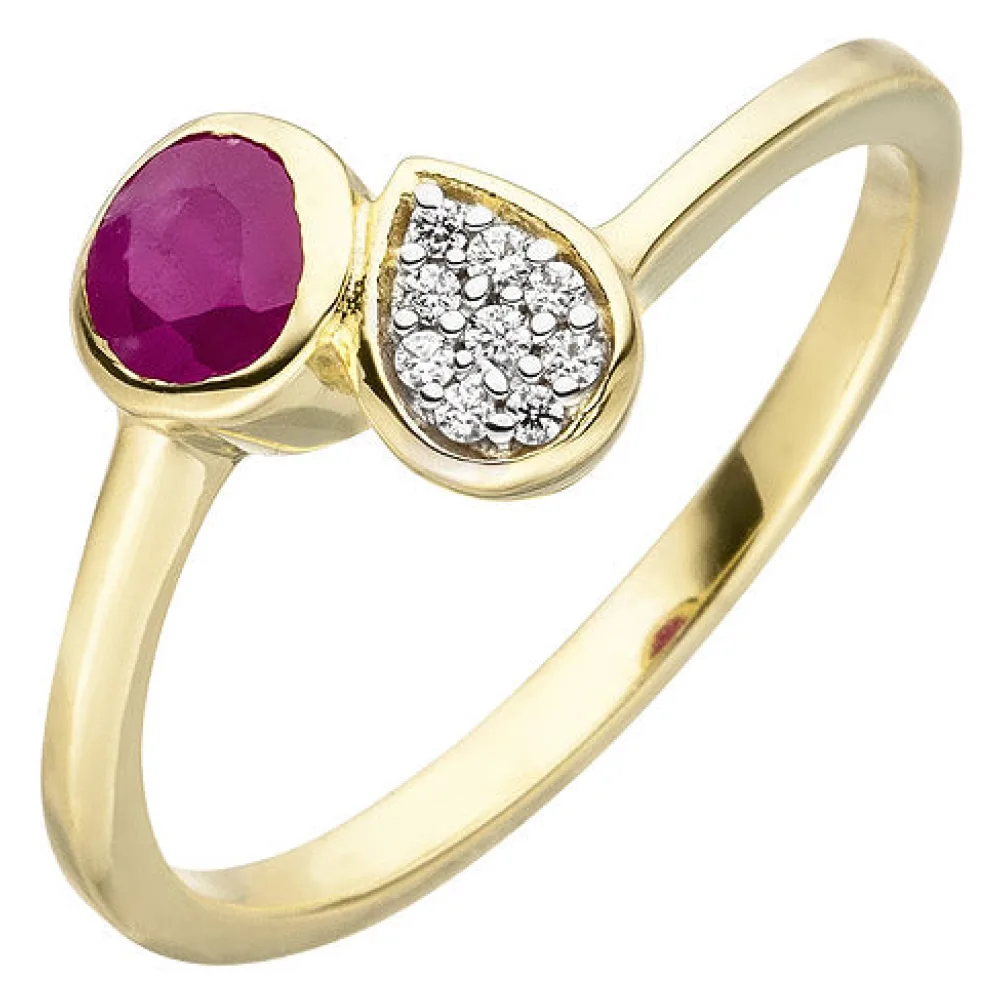 Damen Ring 333 Gold Gelbgold 1 Rubin rot 9 Zirkonia Rubinring-60