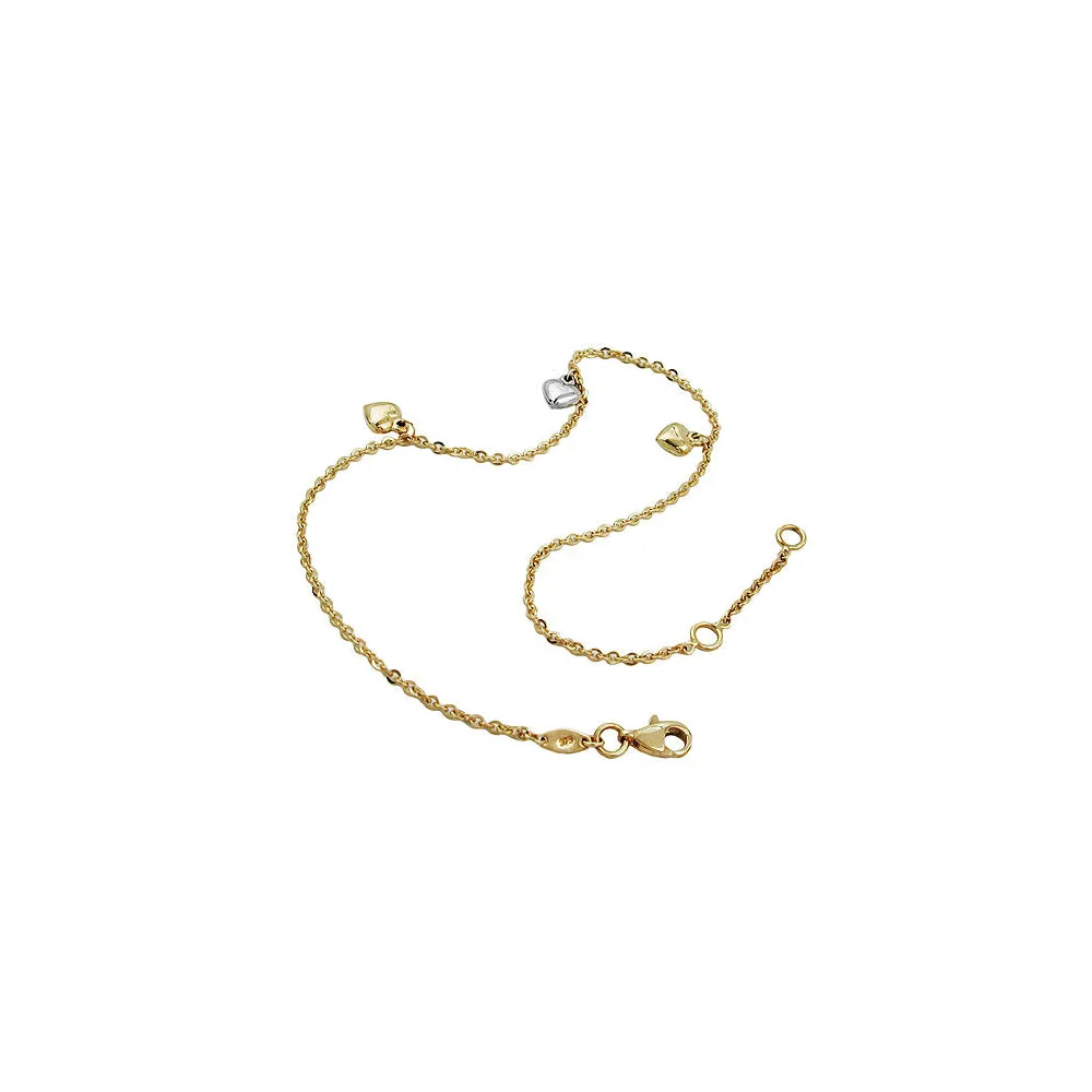 Fußkette Ankerkette mit 3 Herzen bicolor Gold 375-25