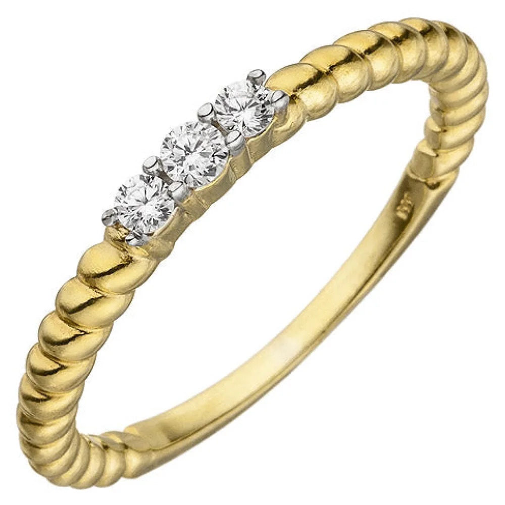 Damen Ring 333 Gold Gelbgold 3 Zirkonia Goldring-60