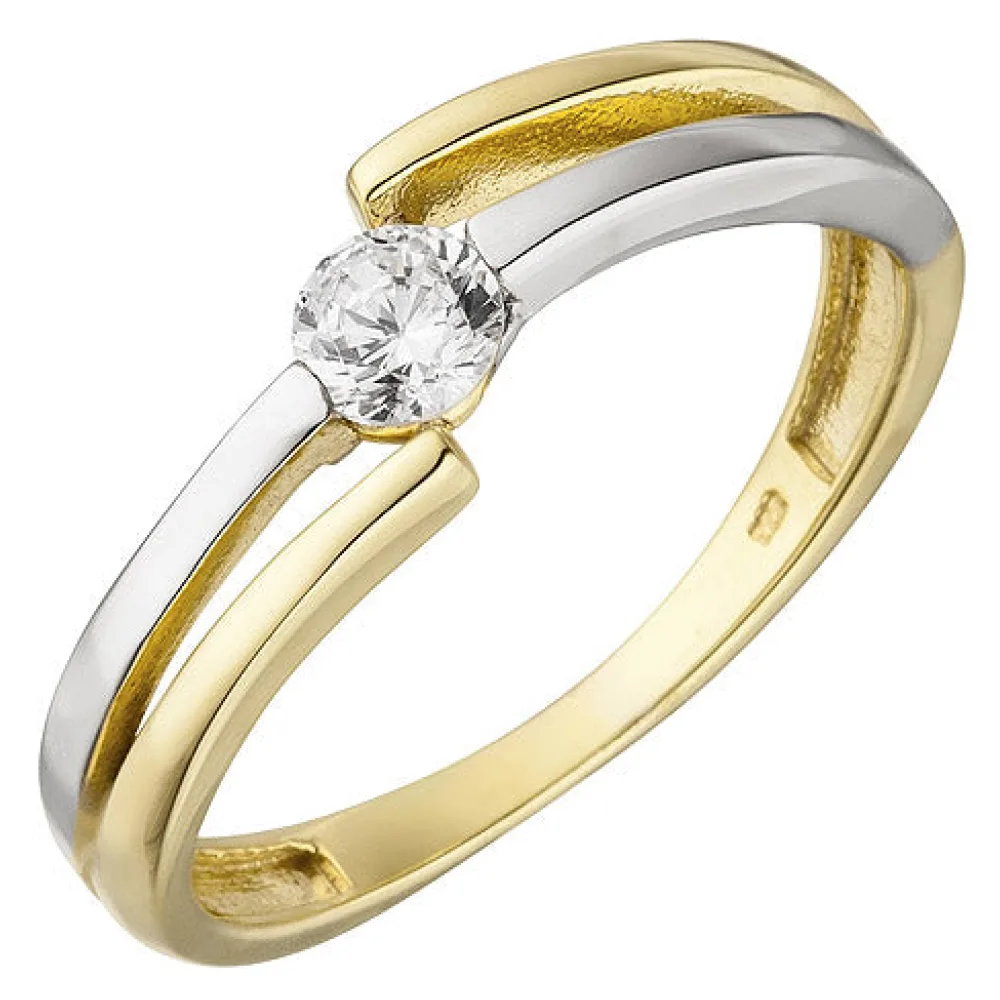 Damen Ring 333 Gold Gelbgold Weißgold bicolor 1 Zirkonia Goldring-54