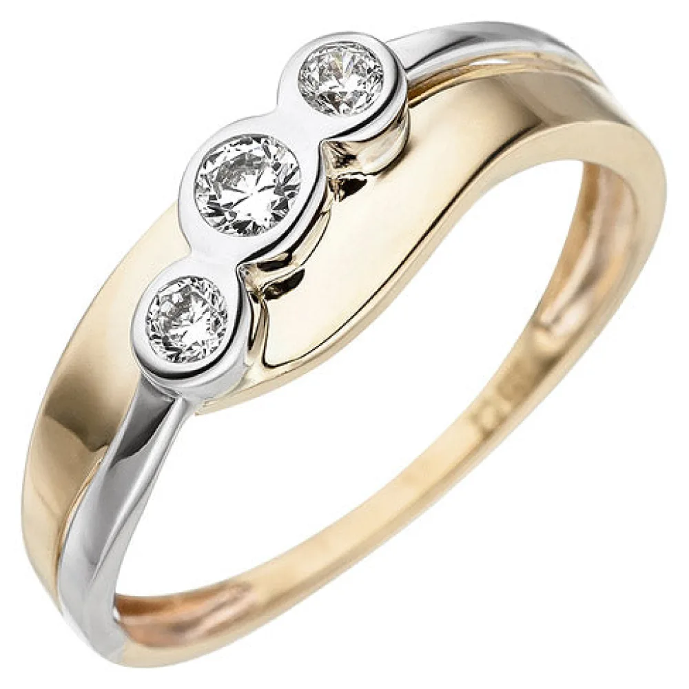 Damen Ring 333 Gold Gelbgold Weißgold bicolor 3 Zirkonia Goldring-56
