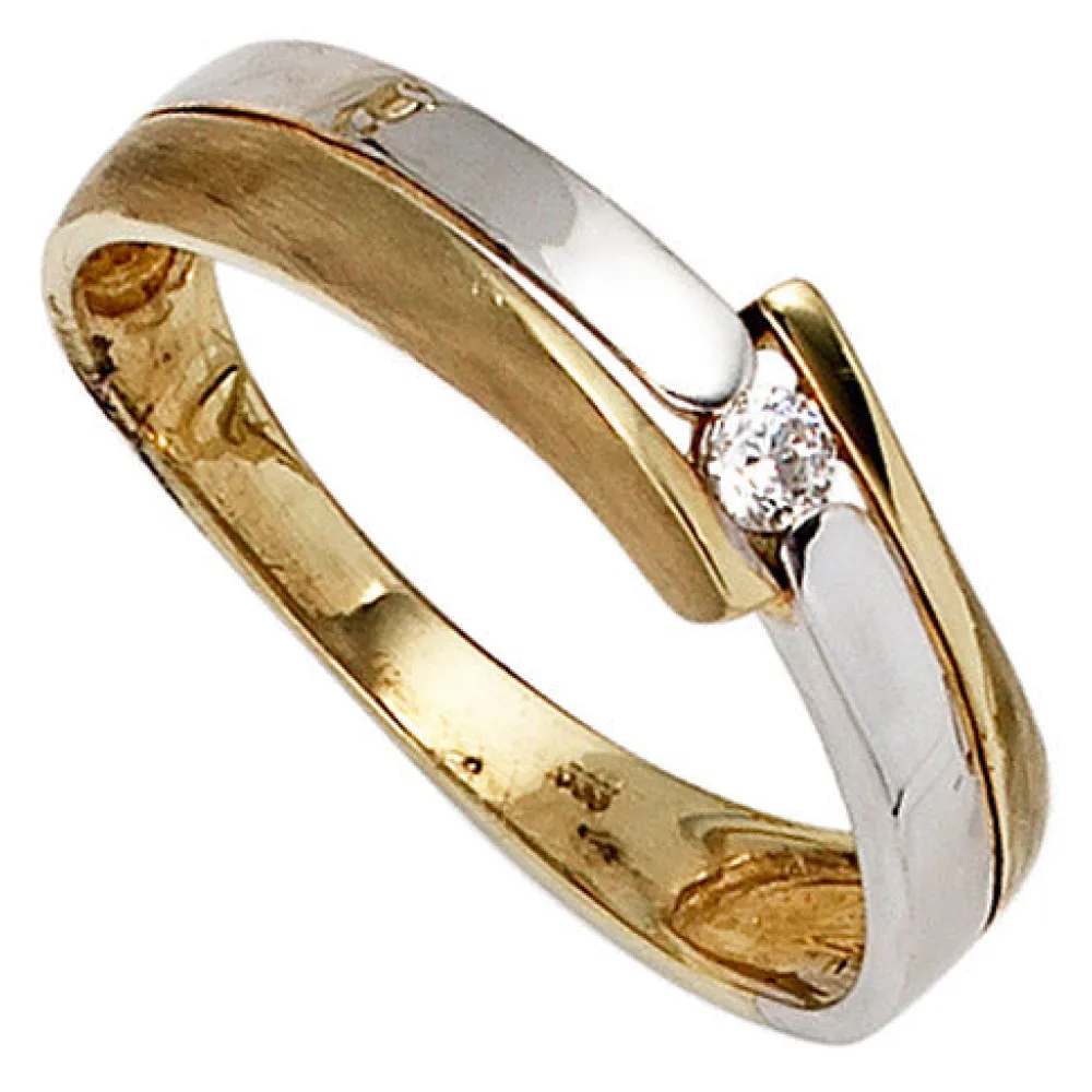 Damen Ring 333 Gold Gelbgold Weißgold mattiert 1 Zirkonia Goldring-54