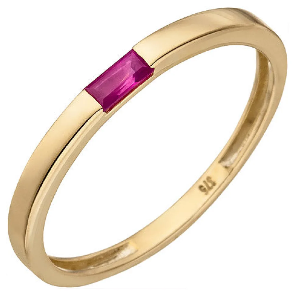 Damen Ring 375 Gold Gelbgold 1 Rubin Goldring Rubinring-50