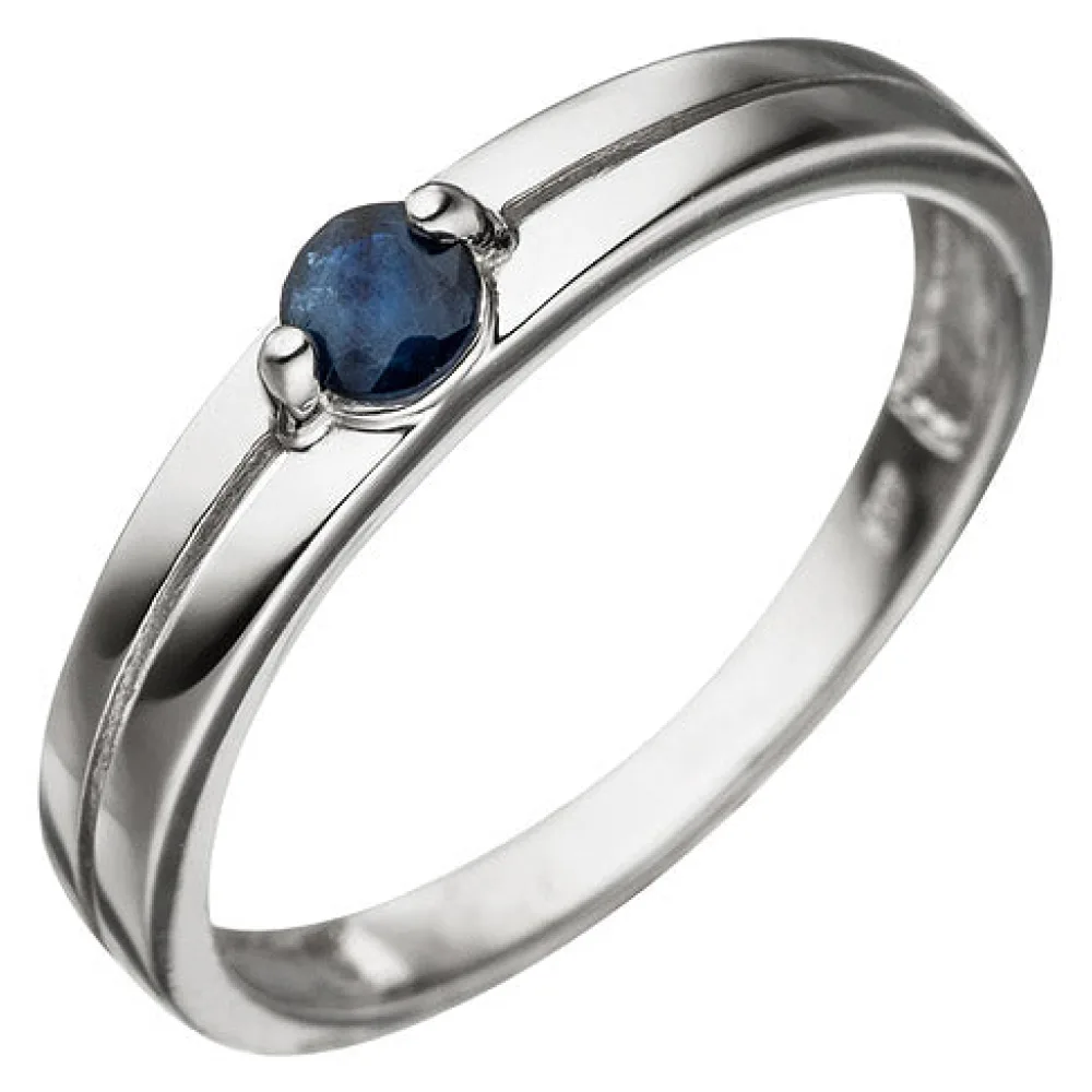 Damen Ring 333 Gold Weißgold 1 Safir blau Weißgoldring Safirring-52