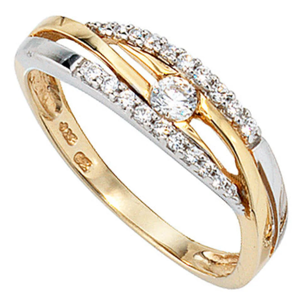 Damen Ring 333 Gold Gelbgold Weißgold bicolor mit Zirkonia Goldring-56