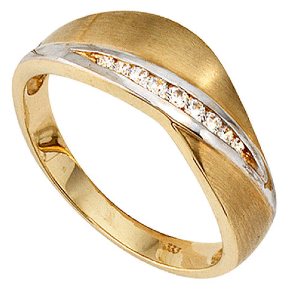 Damen Ring 333 Gold Gelbgold bicolor mattiert 9 Zirkonia Goldring-52
