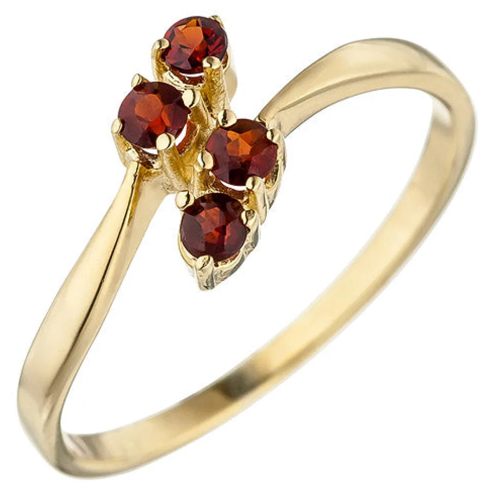 Damen Ring 375 Gold Gelbgold 4 Granate rot Goldring Granatring-52