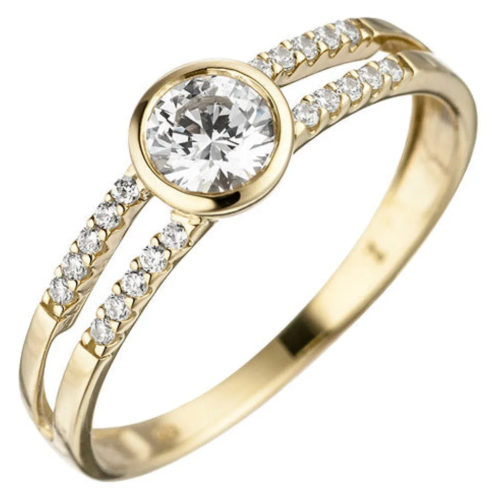 Damen Ring 333 Gold Gelbgold 21 Zirkonia Goldring-50