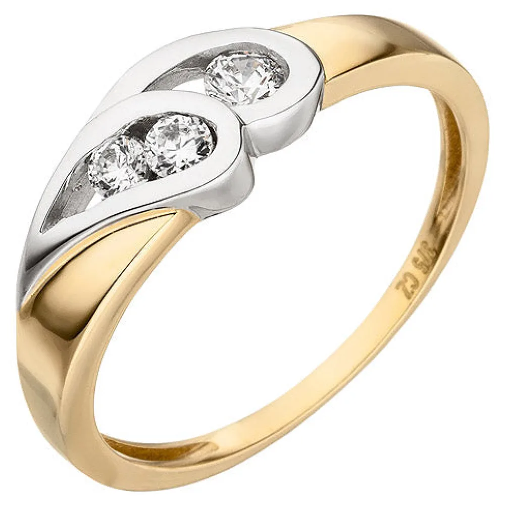 Damen Ring 375 Gold Gelbgold bicolor 3 Zirkonia Goldring-52