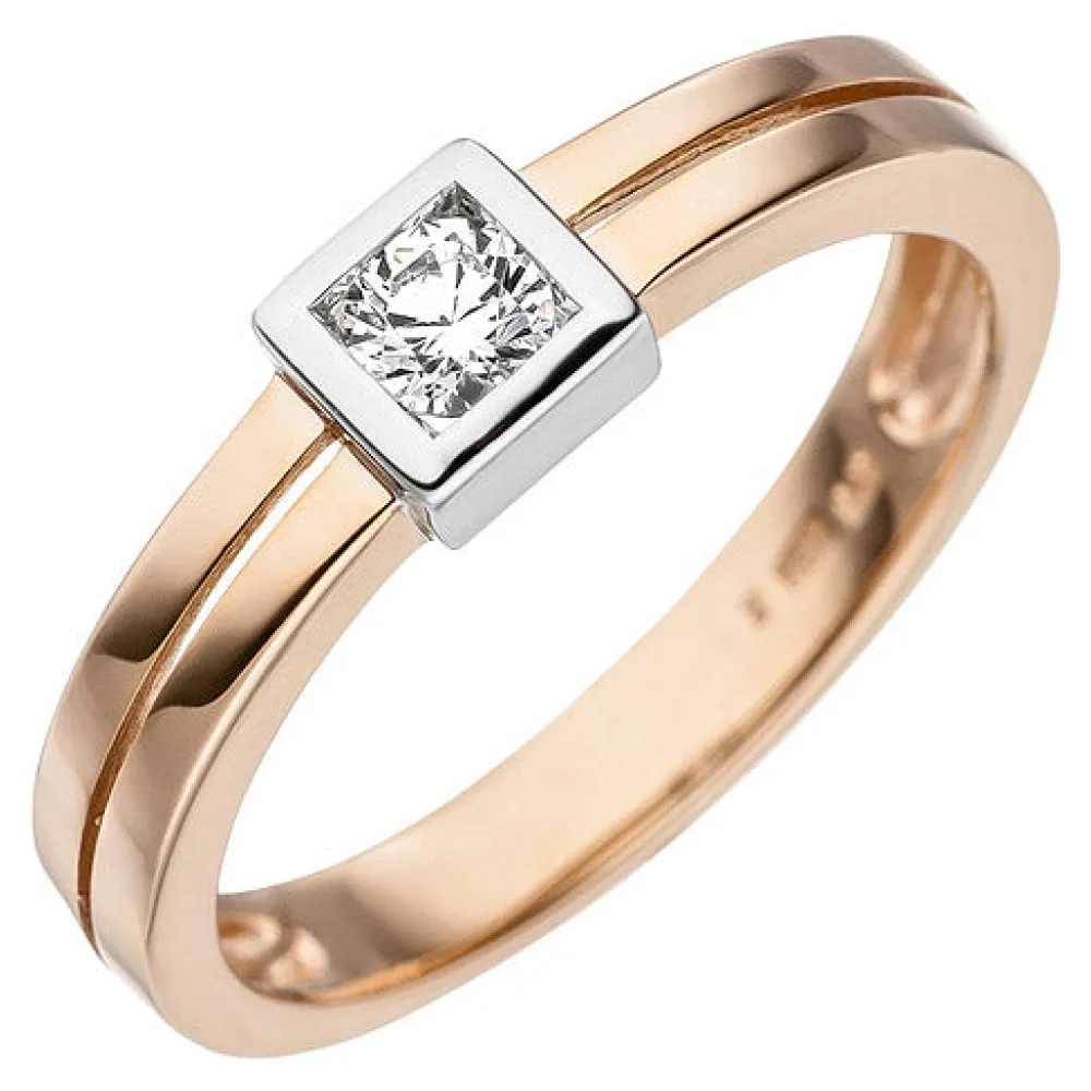 Damen Ring 375 Gold Rotgold bicolor 1 Zirkonia Goldring-50