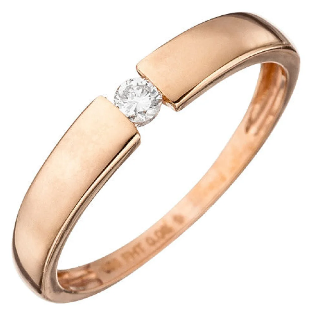 Damen Ring 585 Gold Rotgold 1 Diamant Brillant 0 08ct. Rotgoldring Diamantring-60