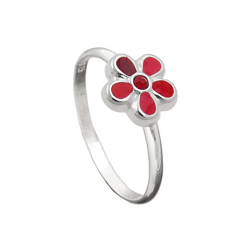 Ring Kinder Blume rot Silber 925-44