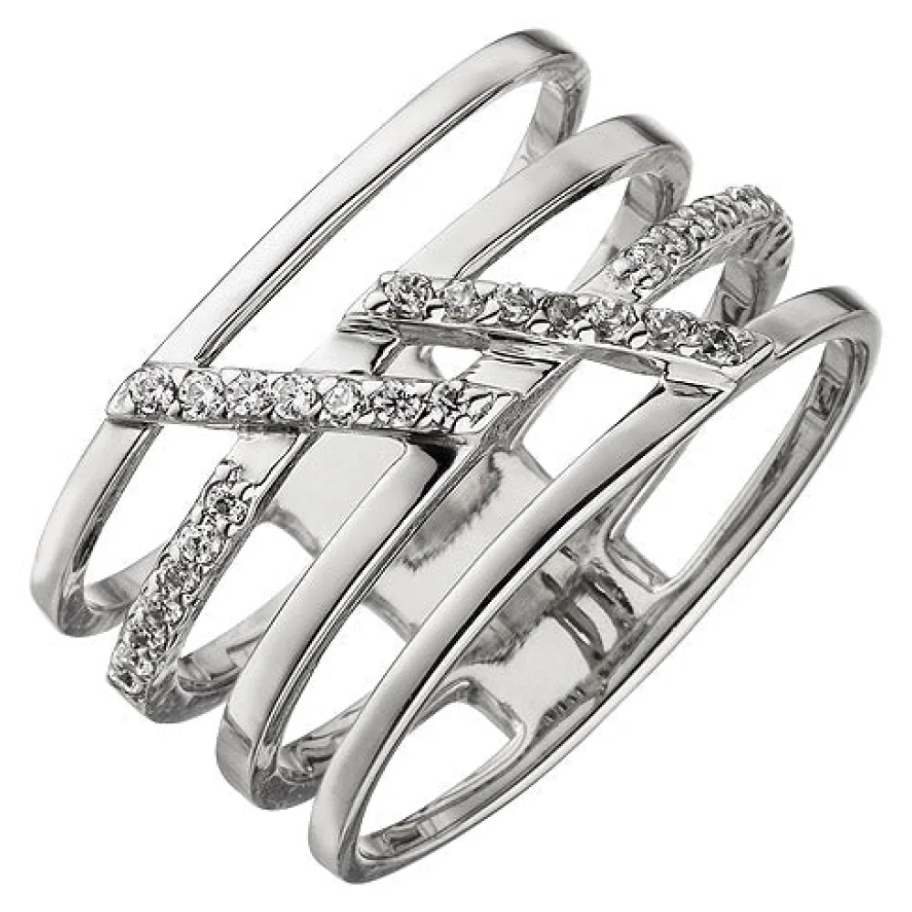 Damen Ring 4-reihig breit 925 Sterling Silber 28 Zirkonia Silberring-58